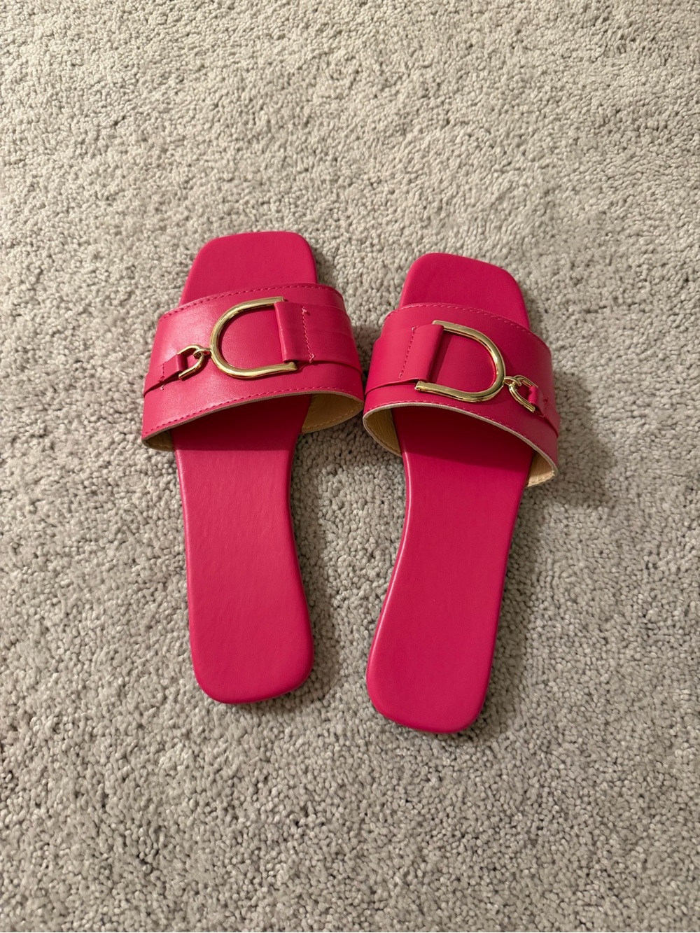 Women’s Pink Slide Sandals with Gold Accent